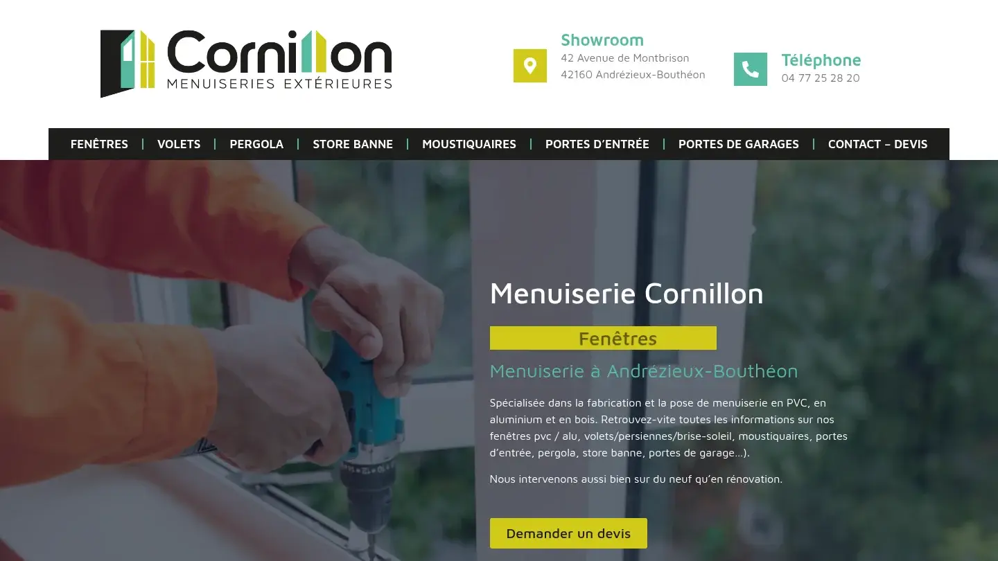 Capture de la page d’accueil de Menuiserie Cornillon