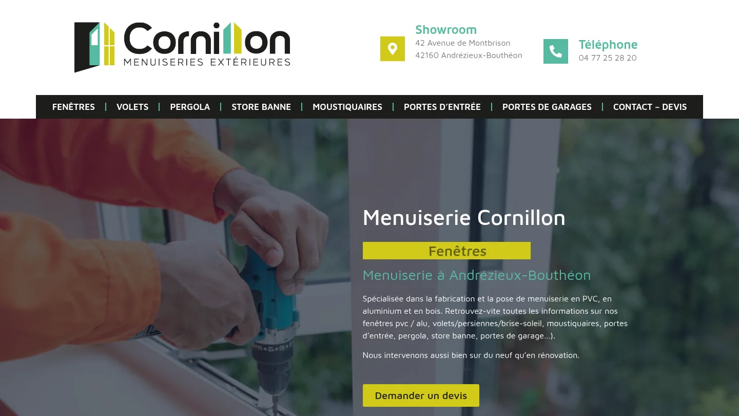 Capture de la page d’accueil de Menuiserie Cornillon