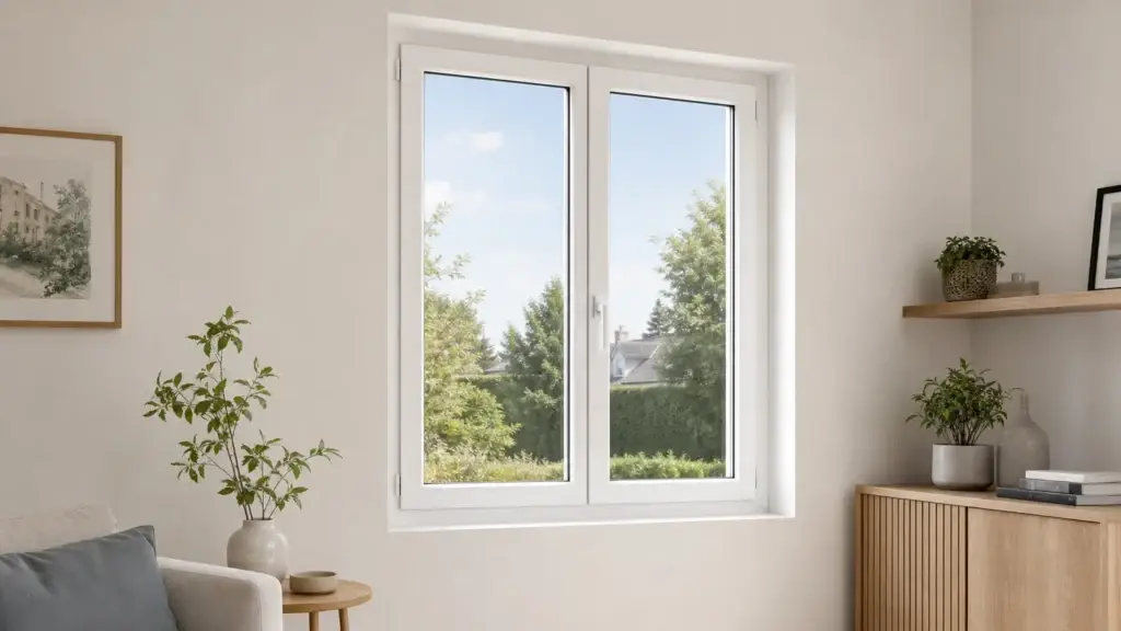 Fenêtre PVC blanche dans un intérieur lumineux
