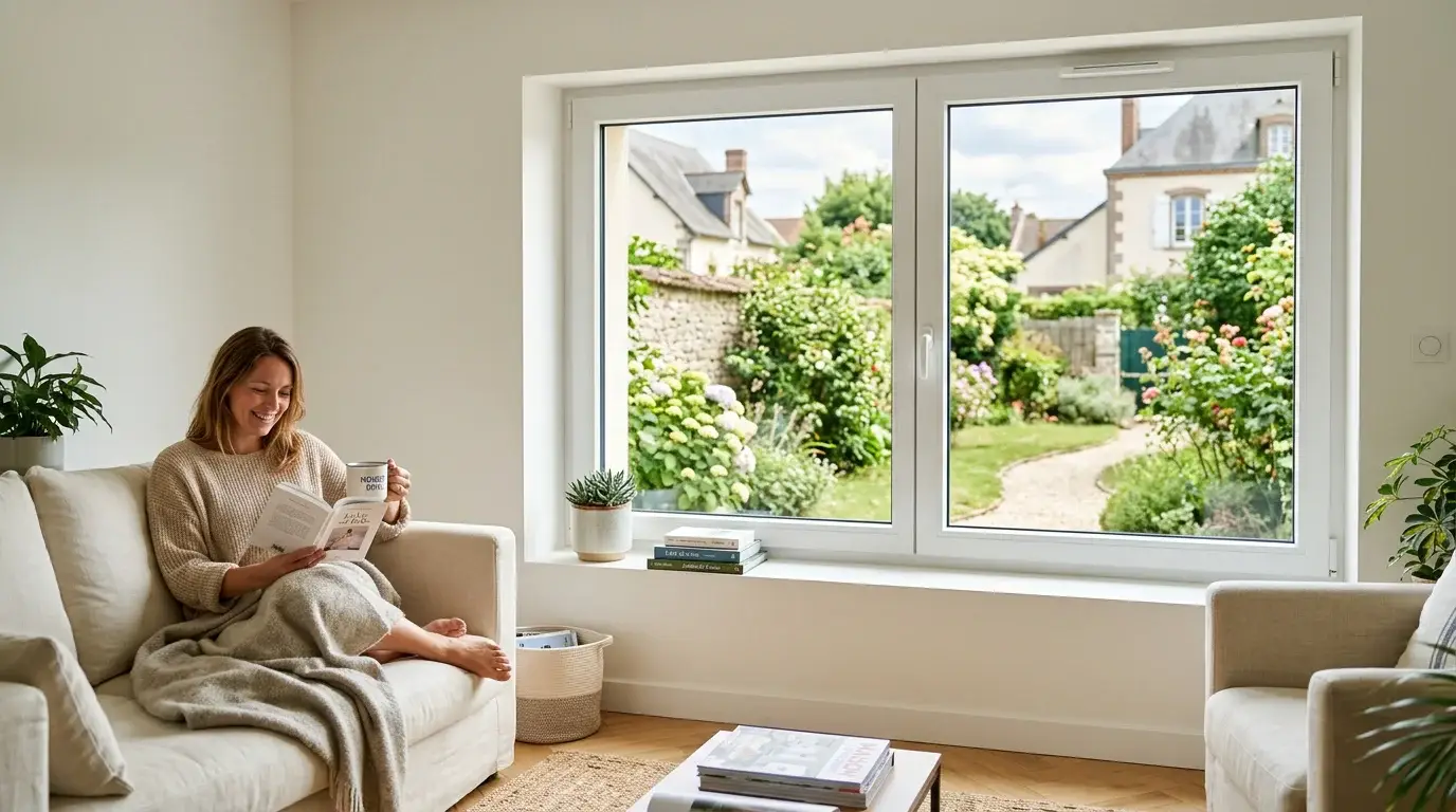 Fenêtre double vitrage en PVC dans un salon lumineux