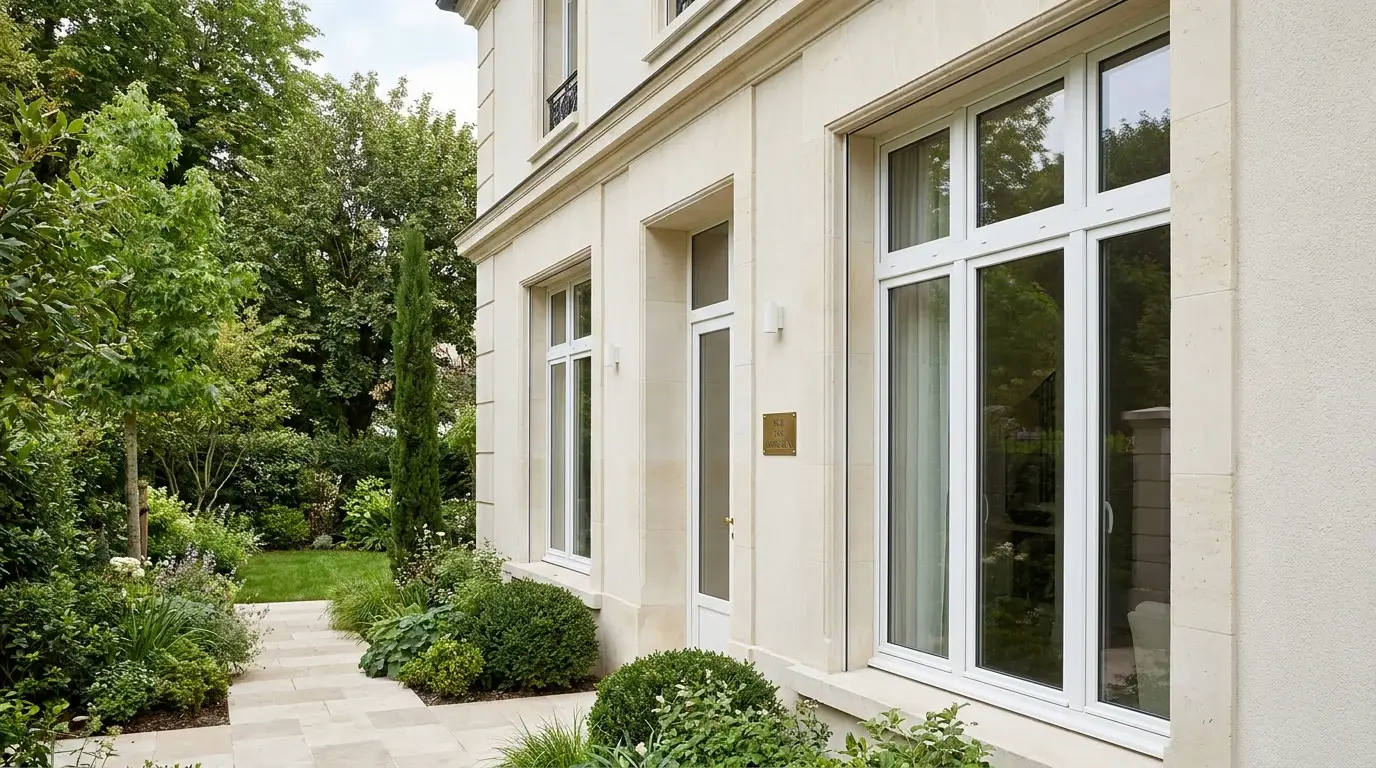 Fenêtres PVC blanches modernes installées sur une façade de maison française