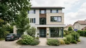 Façade de maison moderne équipée de fenêtres en aluminium et en PVC