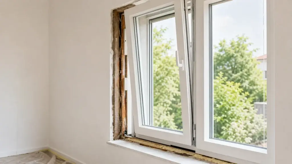 Fenêtre en cours de remplacement dans une pièce rénovée