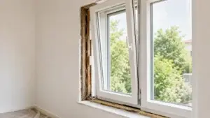 Fenêtre en cours de remplacement dans une pièce rénovée