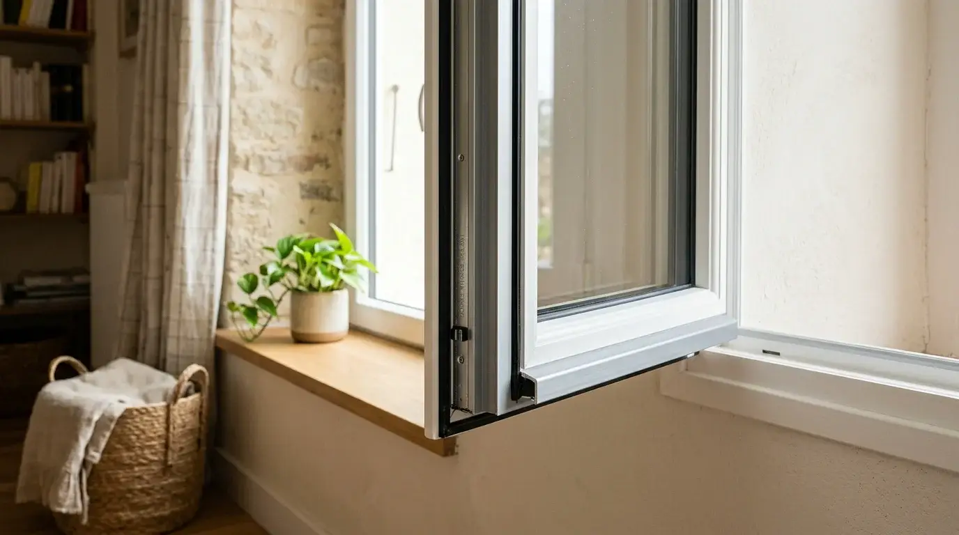Vitrage isolant double sur mesure posé sur une fenêtre d'habitation