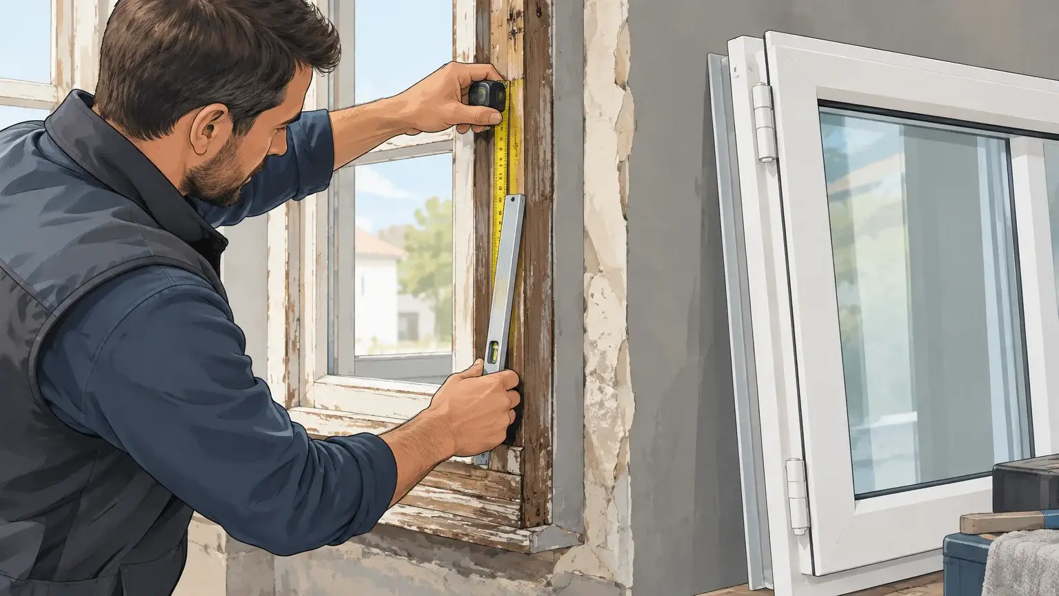 Inspection de l’ancien dormant avant la pose d’une fenêtre PVC en rénovation