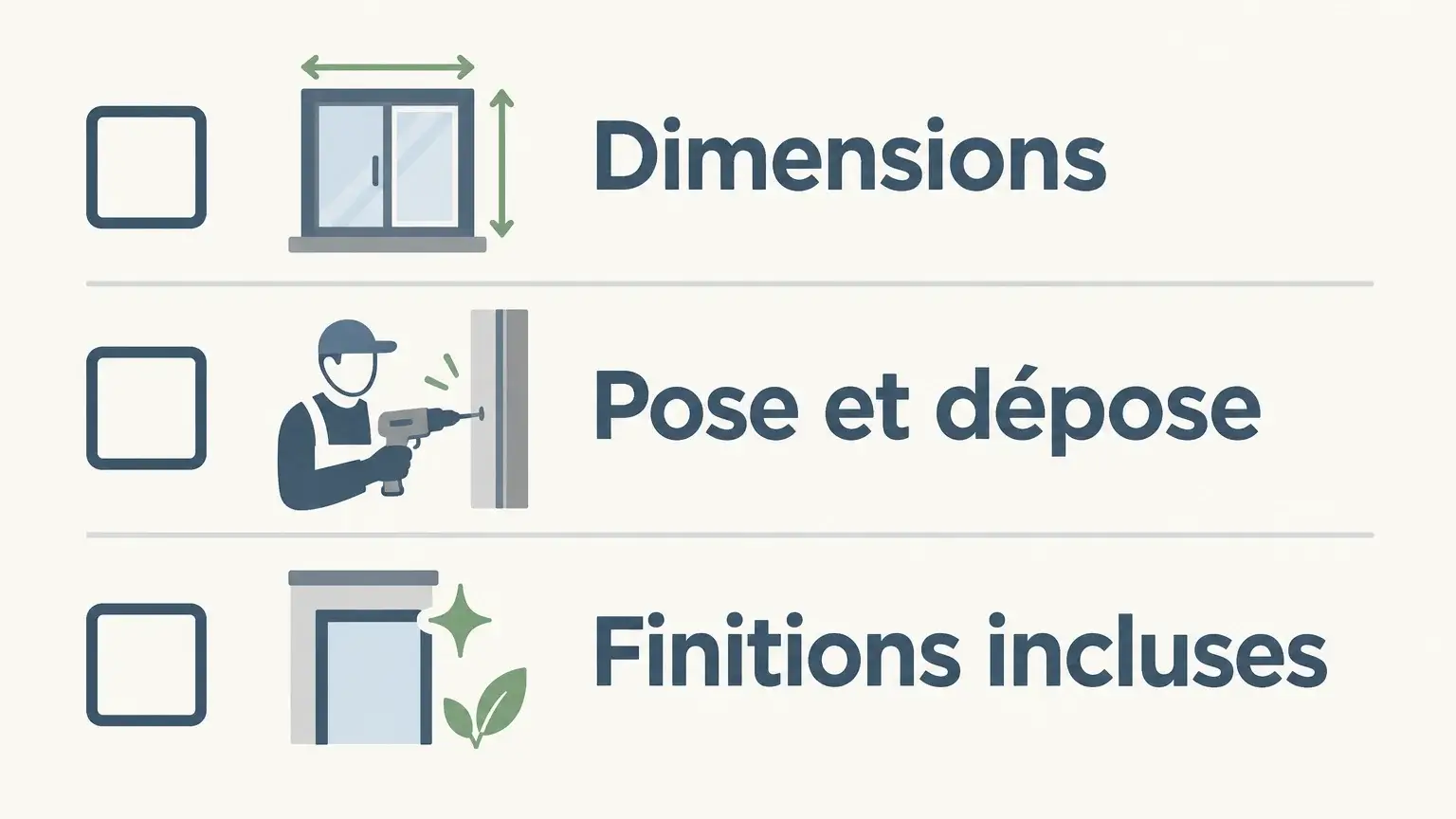 Checklist des dimensions, de la pose et des finitions à vérifier sur un devis