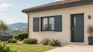 Fenêtres, volets et porte d’entrée sur la façade d’une maison dans la Loire