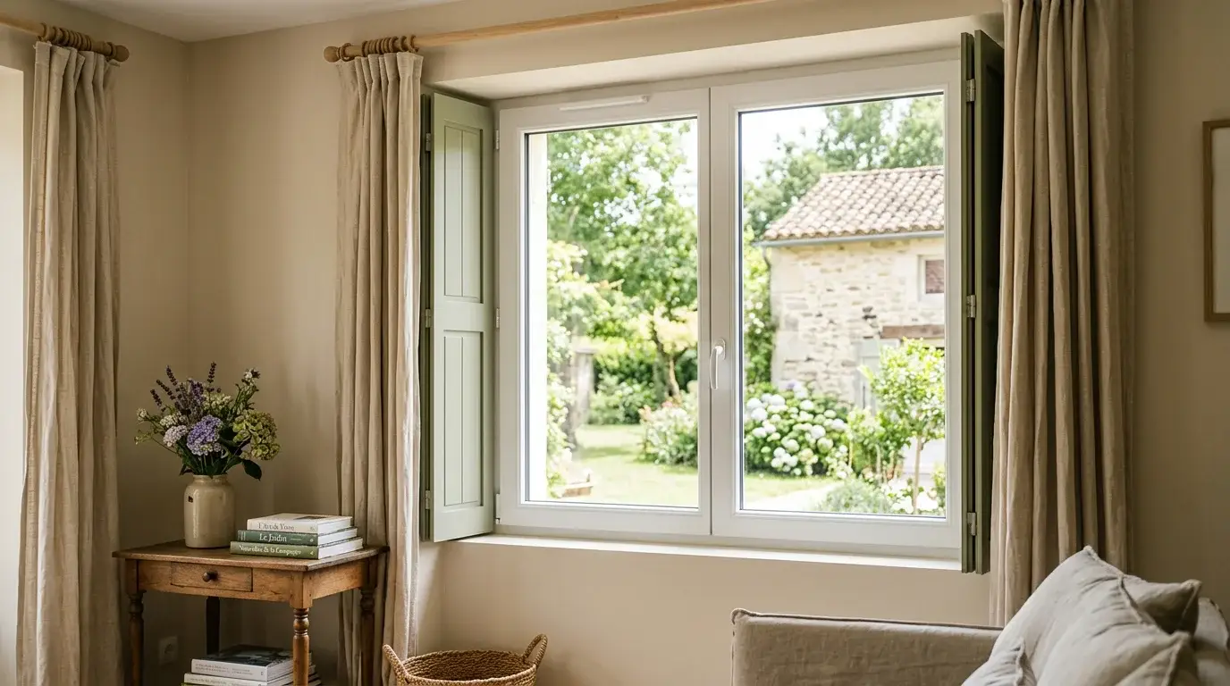 Fenêtre PVC double vitrage blanche installée dans un séjour lumineux