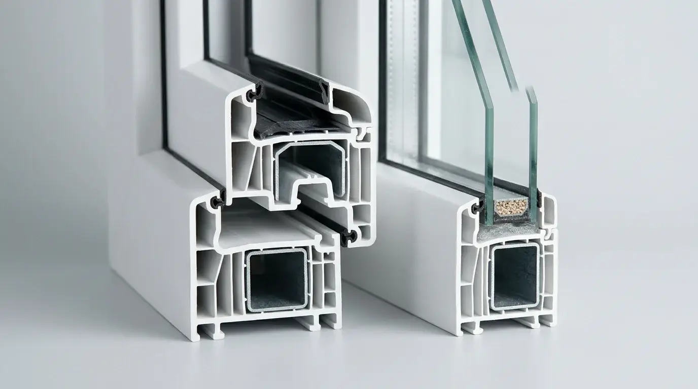 Coupe d'un profilé PVC multichambre avec double vitrage