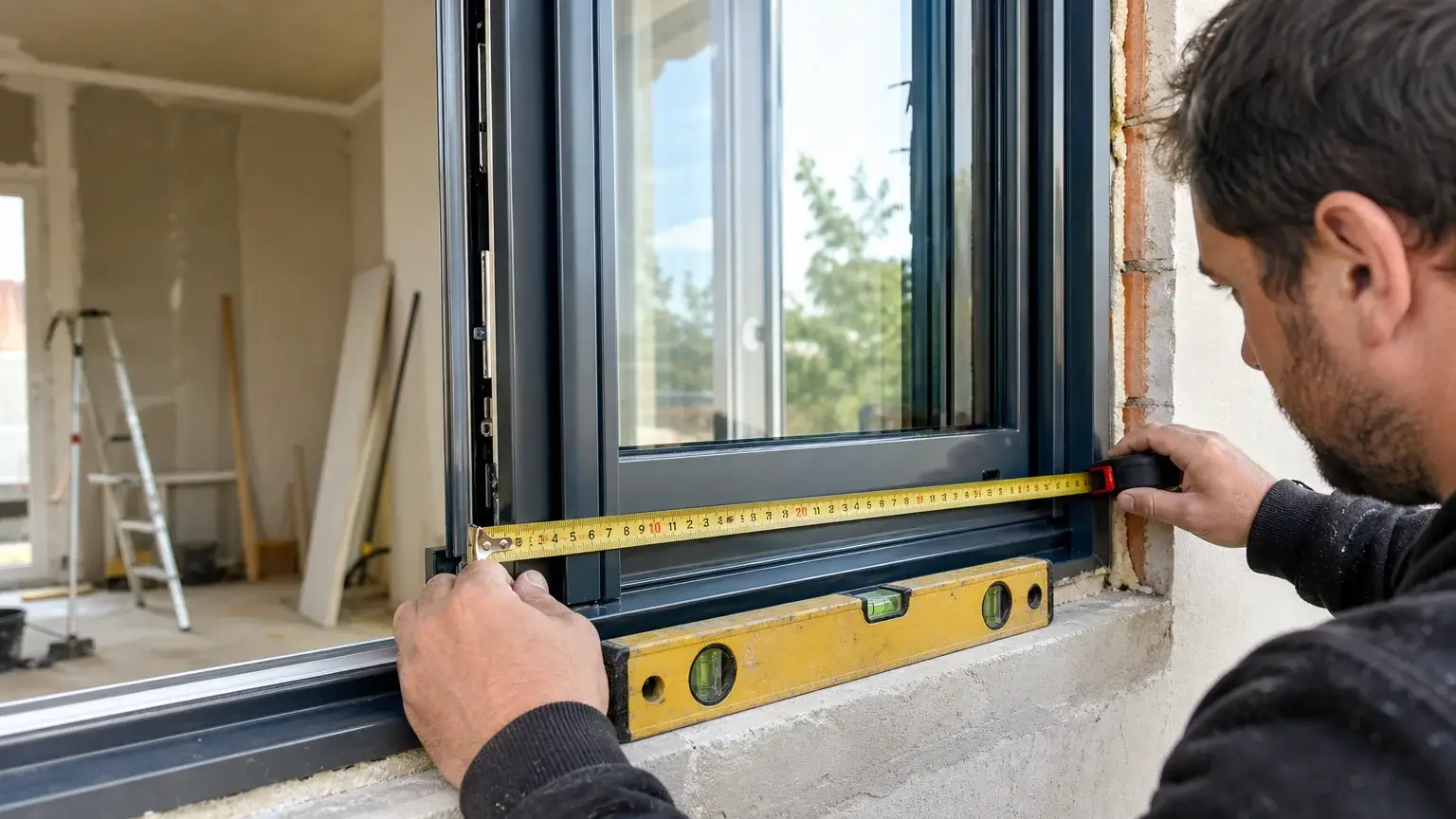 Prise de mesures d’une fenêtre aluminium à double vitrage