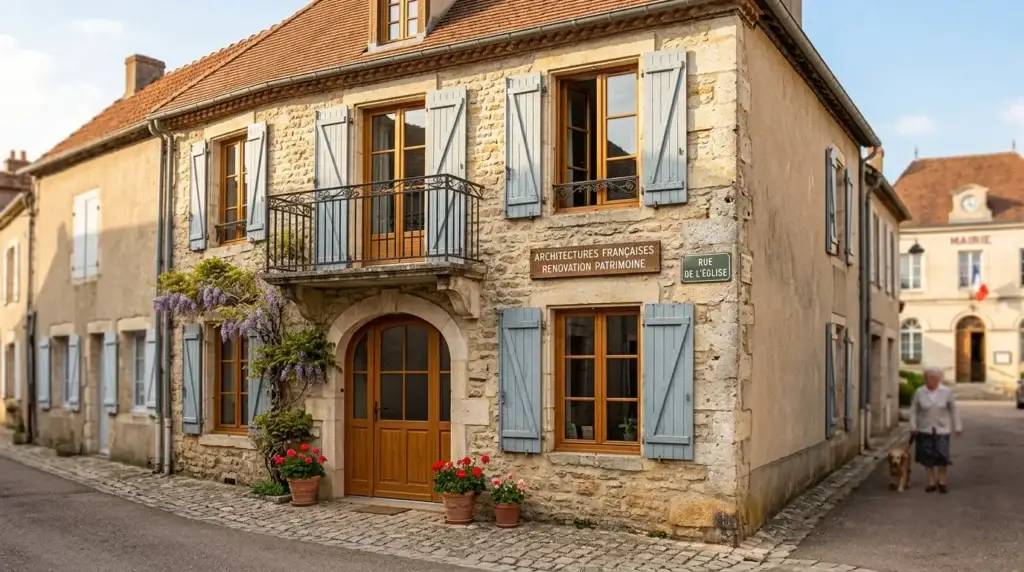 Façade de maison avec fenêtres PVC finition chêne doré