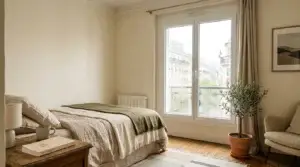 Fenêtre PVC avec condensation matinale et grille d'aération en partie haute