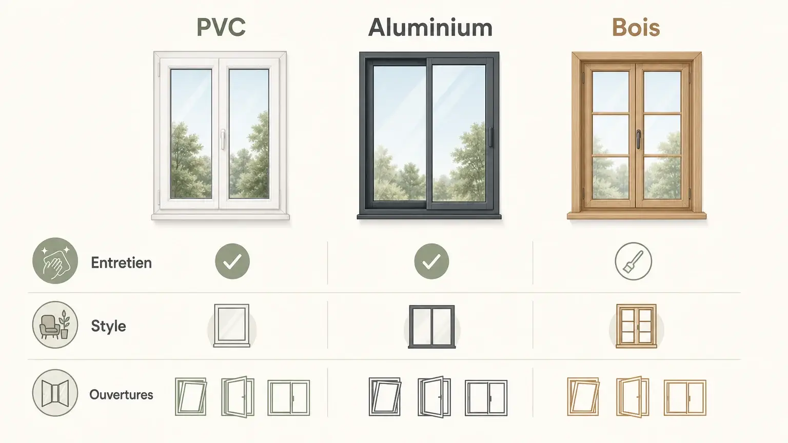 Comparaison visuelle des fenêtres en PVC aluminium et bois