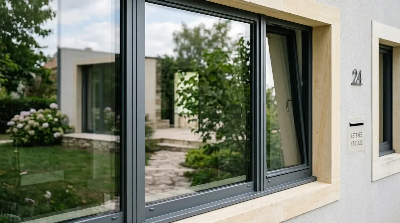Fenêtres aluminium gris anthracite sur une façade contemporaine