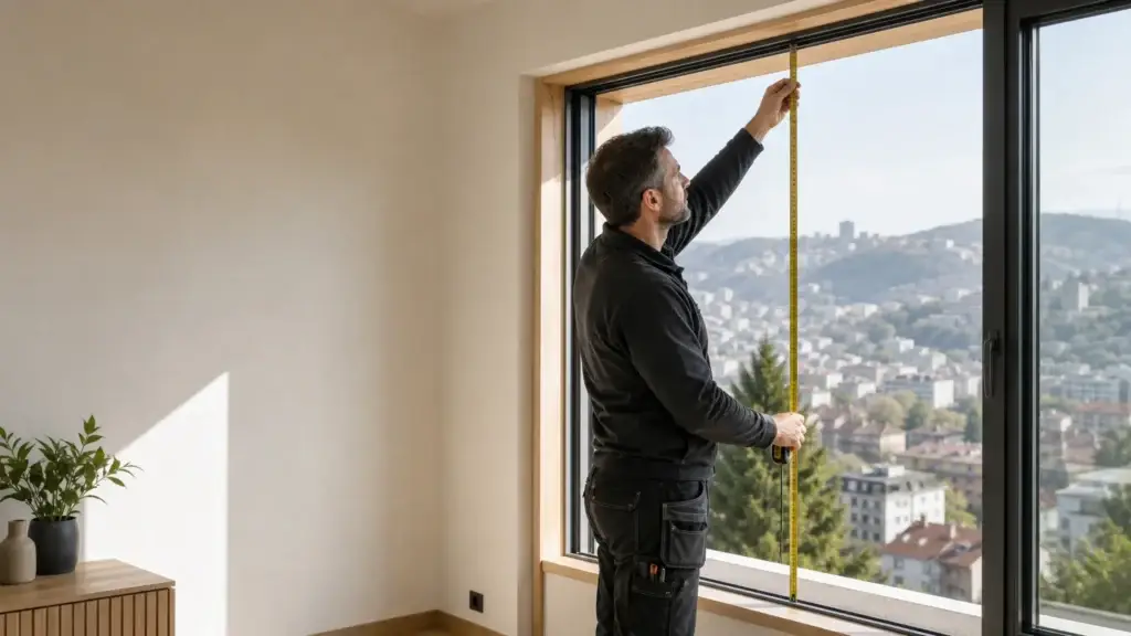 Artisan menuisier préparant un projet de fenêtres dans une maison à Saint-Étienne