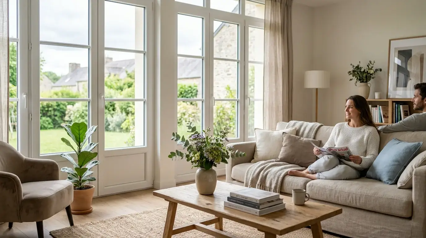 Fenêtres PVC blanches dans un séjour lumineux moderne