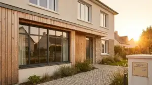 Façade de maison moderne avec fenêtres aluminium et PVC en France