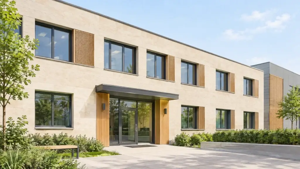 Bâtiment public générique à Saint-Étienne avec des menuiseries extérieures rénovées
