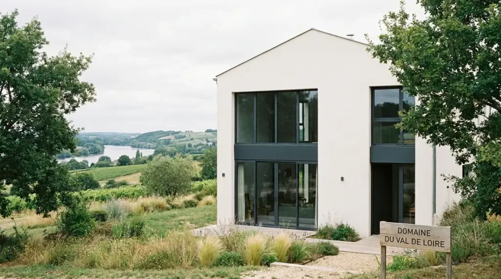 Maison moderne avec fenêtres PVC gris anthracite sur façade blanche en France