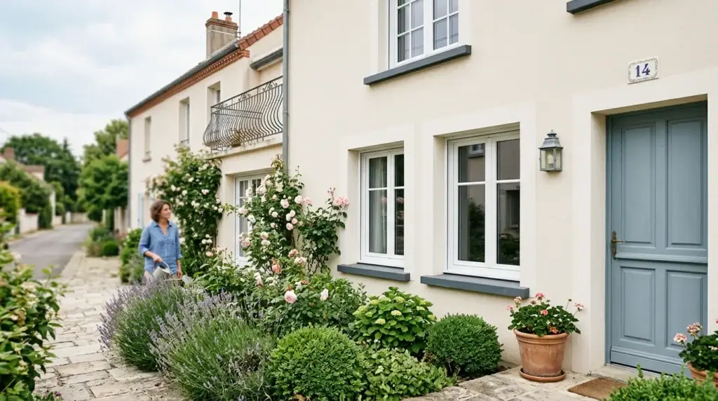 Façade de maison avec fenêtres PVC sur mesure neuves