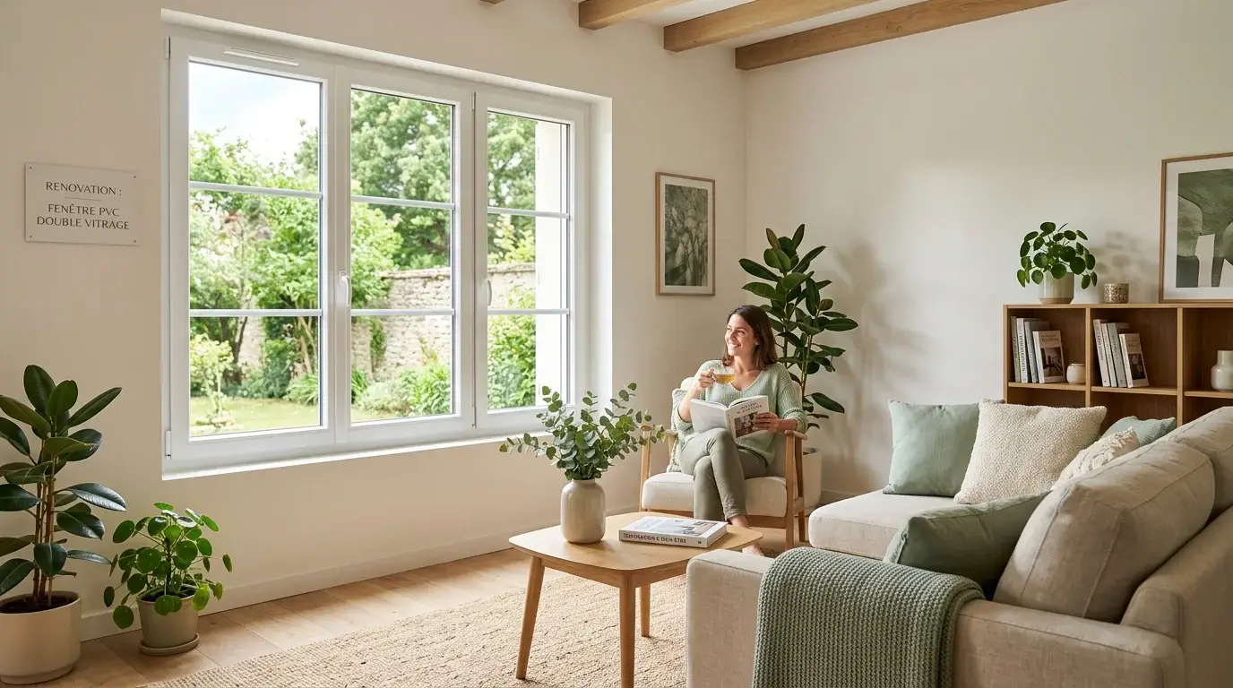 Salon rénové avec une fenêtre PVC double vitrage laissant entrer la lumière