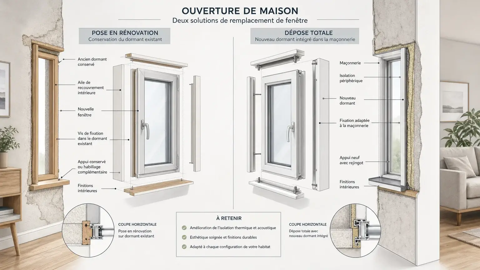 Comparaison entre pose en rénovation et dépose totale d’une fenêtre
