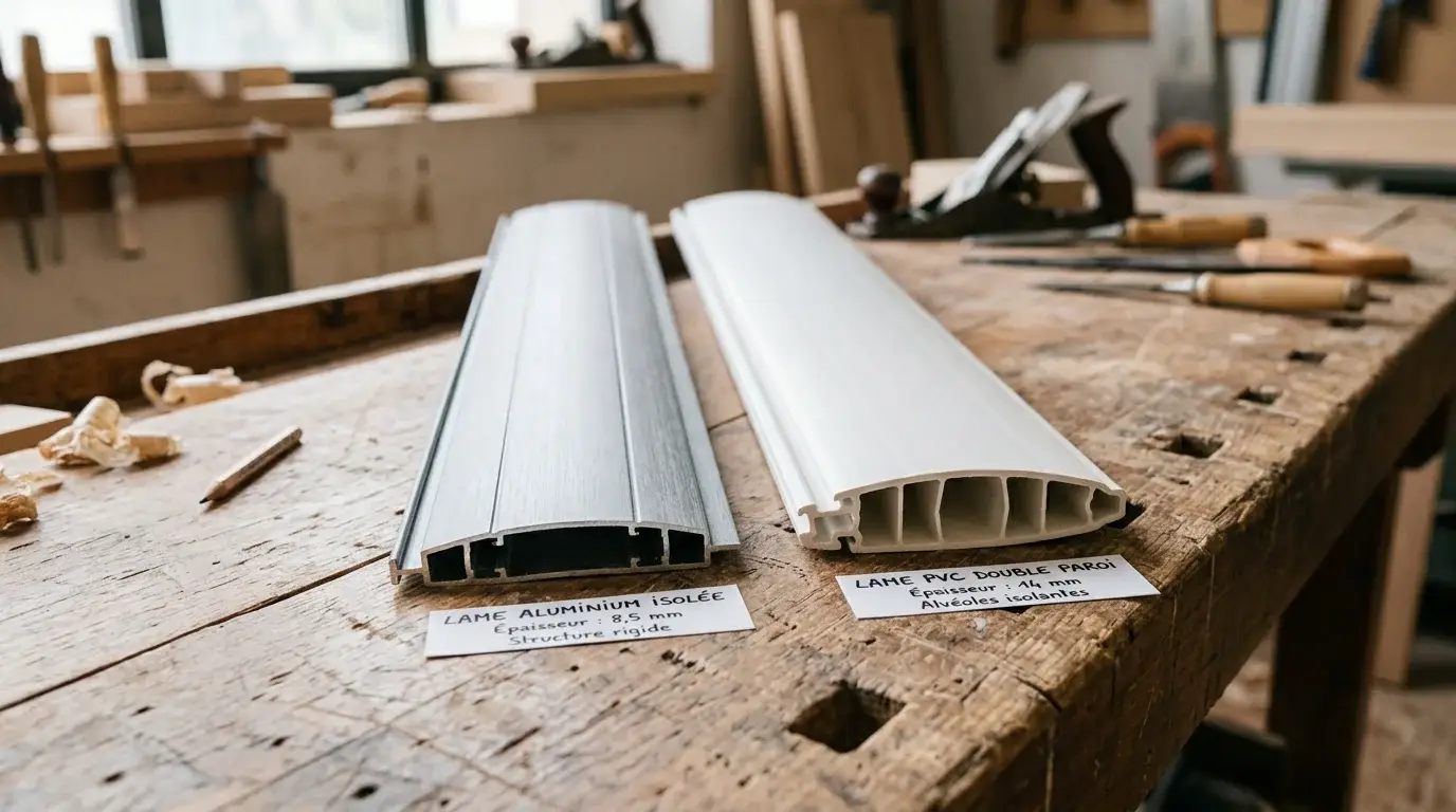 Comparaison de lames de volet roulant en aluminium et en PVC