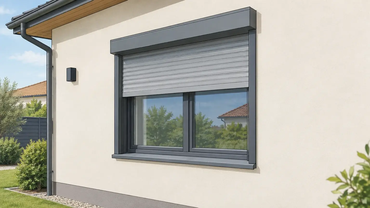 Volet roulant électrique de rénovation posé à l’extérieur d’une fenêtre existante