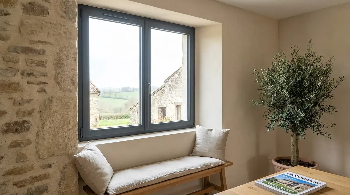 Fenêtre PVC gris anthracite installée dans une maison rénovée en France
