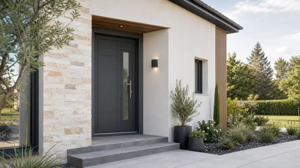 Maison française avec une porte d’entrée contemporaine