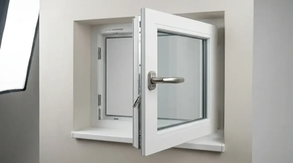 Fenêtre PVC moderne à double vitrage sur fond neutre